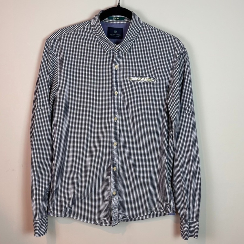 SCOTCH & SODA Palms Men's Check Button Up Shirt Size Med Preppy Classic Formal